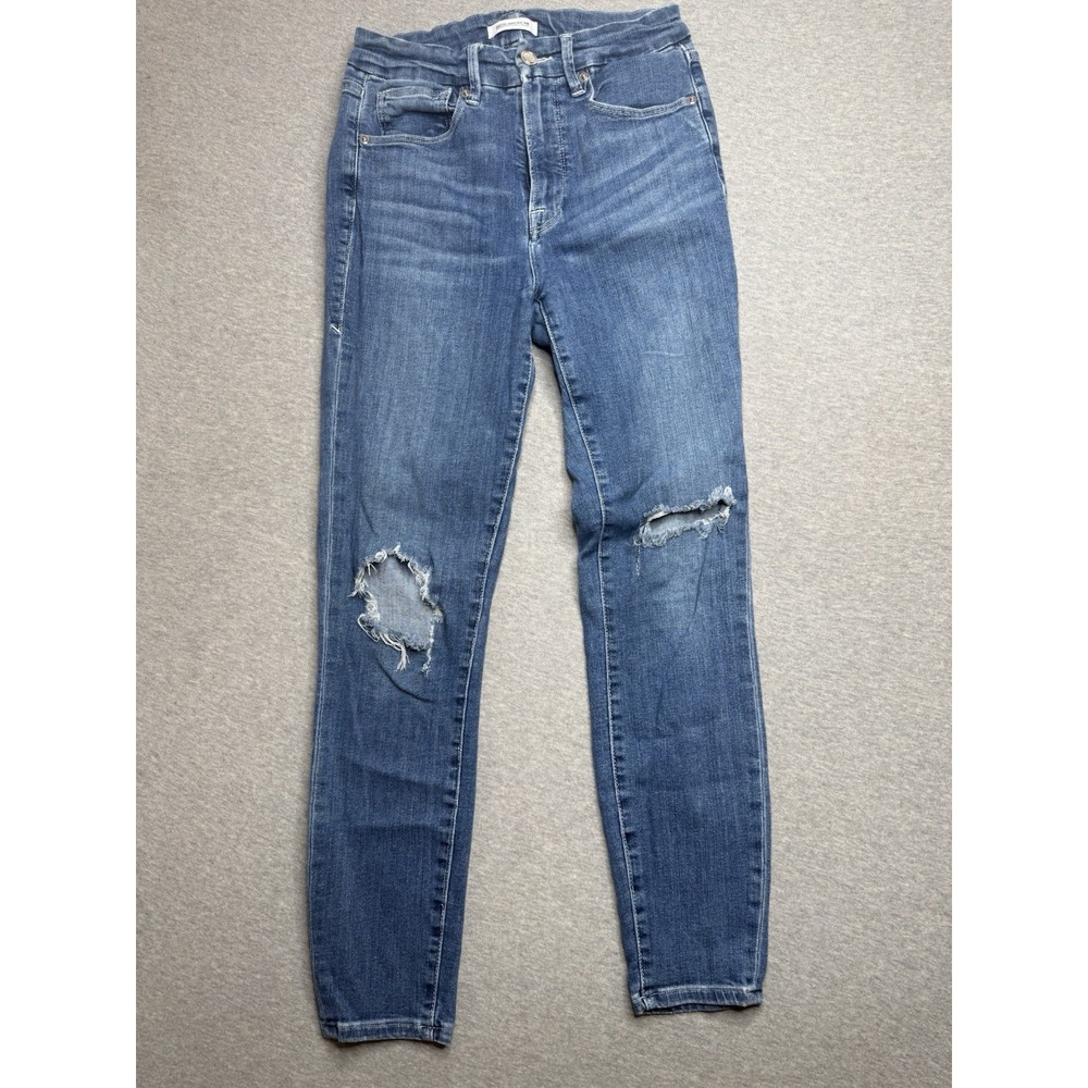 Good American Jeans Womens 2/26 Blue Good Waist Crop Distressed Denim Stretch